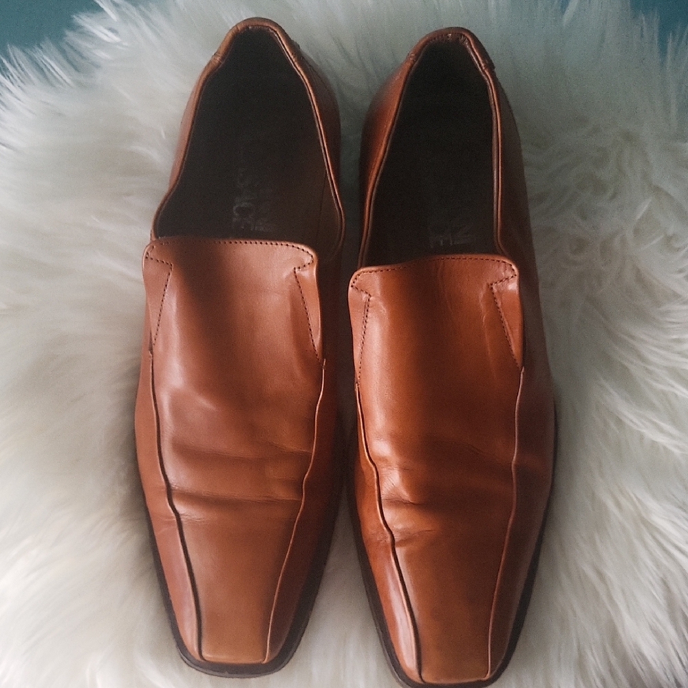 Versace Brown calf Leather Square Toe Slip On shoes